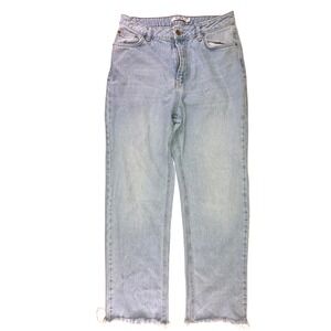 NA-KD High Rise Straight Leg Jeans Women's Size‎ 40 Light Wash Raw Hem